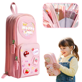 3-Layer Pink Pencil Pouch for Kids