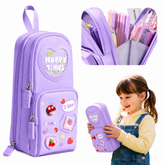 3-Layer Purple Pencil Pouch for Kids