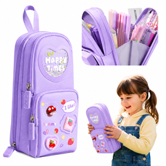 3-Layer Purple Pencil Pouch for Kids