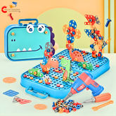 Kids Electric Drill Building Blocks Set with Dinosaur Storage Case