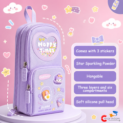3-Layer Purple Pencil Pouch for Kids