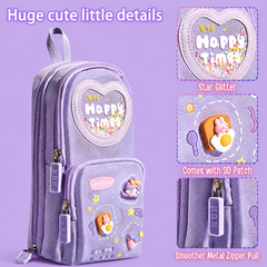 3-Layer Purple Pencil Pouch for Kids