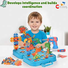 Kids Electric Drill Building Blocks Set with Dinosaur Storage Case