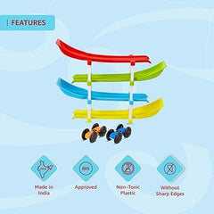 Chigy Wooh Racer Ramp Toy with 4 Cars, 4 Ramps and Race Track for 1, 2, 3 Toddlers, Boys & Girls – Educational Vehicle Toys