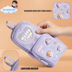 3-Layer Purple Pencil Pouch for Kids
