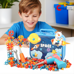 Kids Electric Drill Building Blocks Set with Astronaut Space Storage Case