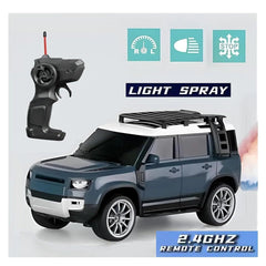 Remote Control Defender Die-cast Car 4Wd High-Speed Off-Road Rc Car with Led Lights, Roof Rack and Side Steps and mist smoke spray function