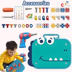 Kids Electric Drill Building Blocks Set with Dinosaur Storage Case