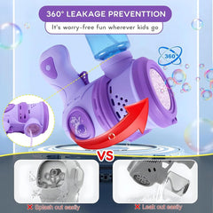 Chigy Wooh Bubble Gun for Kids Leak-Proof Bubble Machine Automatic Space Bubble Blower with Bubble Soap Solution, Led Light Bubble Maker for Boys & Girls