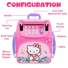 Chigy Wooh School Bag ATM Money Saving Mini ATM Piggy Bank for Real Money Cash Coin with Finger Print Sensor Musical Piggy Savings Bank For Kids