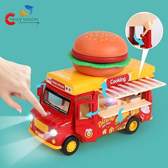 Little Fast Food Burger Truck with Magnetic Sound & Light Indication Feature Little Food Truck Pretend Play Toy for Toddlers 1:36 Scale Die Cast