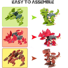 Dinosaur Toys, Pack of 4 Dinosaurs with Screwdriver, Dino Kids Building Learning Toys, STEM Toy for Boys and Girls, 3 4 5 6 7 8 Year Old Boys and Girls