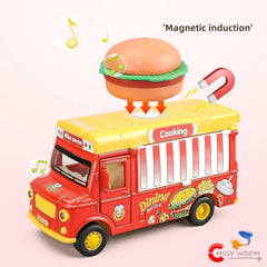 Little Fast Food Burger Truck with Magnetic Sound & Light Indication Feature Little Food Truck Pretend Play Toy for Toddlers 1:36 Scale Die Cast