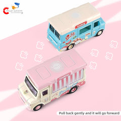 Ice Cream Truck Food Truck With Magnetic Induction Sound and Light Alloy Pull Back Die Cast Toy 1:36 Scale Pretend Play Toy for Toddlers Kids 3+