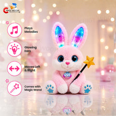 Musical Bunny Soft Toy with Glowing Ears, Left-Right Movement & Magic Wand for Kids