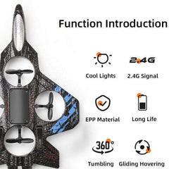 Remote Control Airplane for Kids, RC Fighter Jet with Light, Stunt Roll 360° Flip Fighter Jet Toy