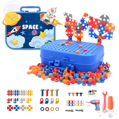 Kids Electric Drill Building Blocks Set with Astronaut Space Storage Case