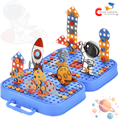 Kids Electric Drill Building Blocks Set with Astronaut Space Storage Case