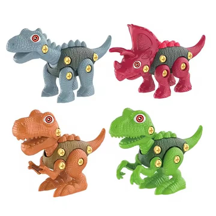 Dinosaur Toys, Pack of 4 Dinosaurs with Screwdriver, Dino Kids Building Learning Toys, STEM Toy for Boys and Girls, 3 4 5 6 7 8 Year Old Boys and Girls