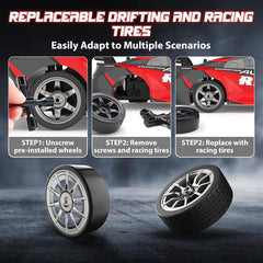 Chigy Wooh Remote Control Super GT Drift Car Scale 1:16 High Speed 4WD 2.4GHz Racing Car with LED Lights, Drifting & Racing Tires Sport Toy for Boys & Girls