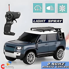 Remote Control Defender Die-cast Car  4Wd High-Speed Off-Road Rc Car with Led Lights, Roof Rack and Side Steps and mist smoke spray function