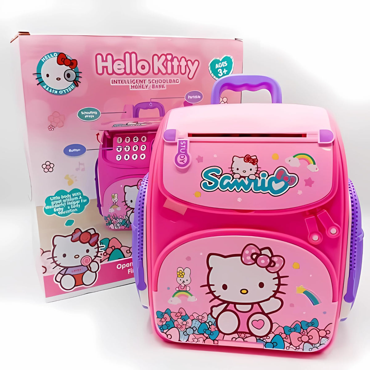 Chigy Wooh School Bag ATM Money Saving Mini ATM Piggy Bank for Real Money Cash Coin with Finger Print Sensor Musical Piggy Savings Bank For Kids