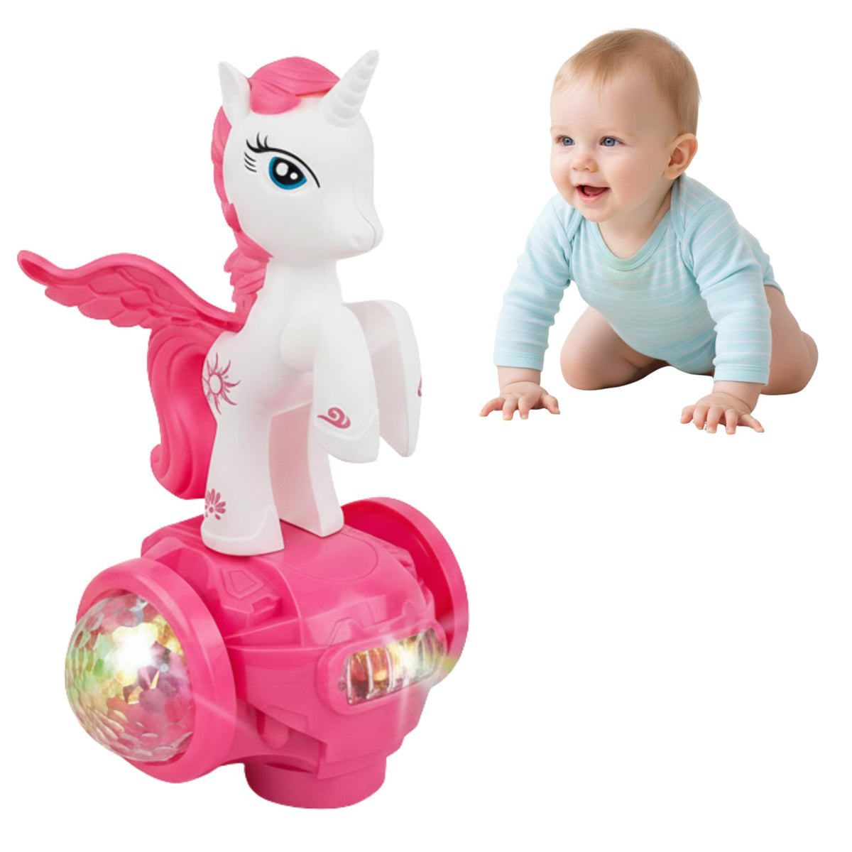 Chigy Wooh Musical Unicorn Dancing Toy for Kids | 5D Light and Sound, 360 Degree Rotating Bump and Go Action Horse Toy | Moving Crawling Toys, Battery Operated, Best Gift for boys & Girls