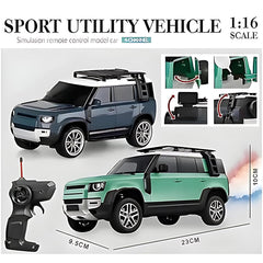 Remote Control Defender Die-cast Car  4Wd High-Speed Off-Road Rc Car with Led Lights, Roof Rack and Side Steps and mist smoke spray function