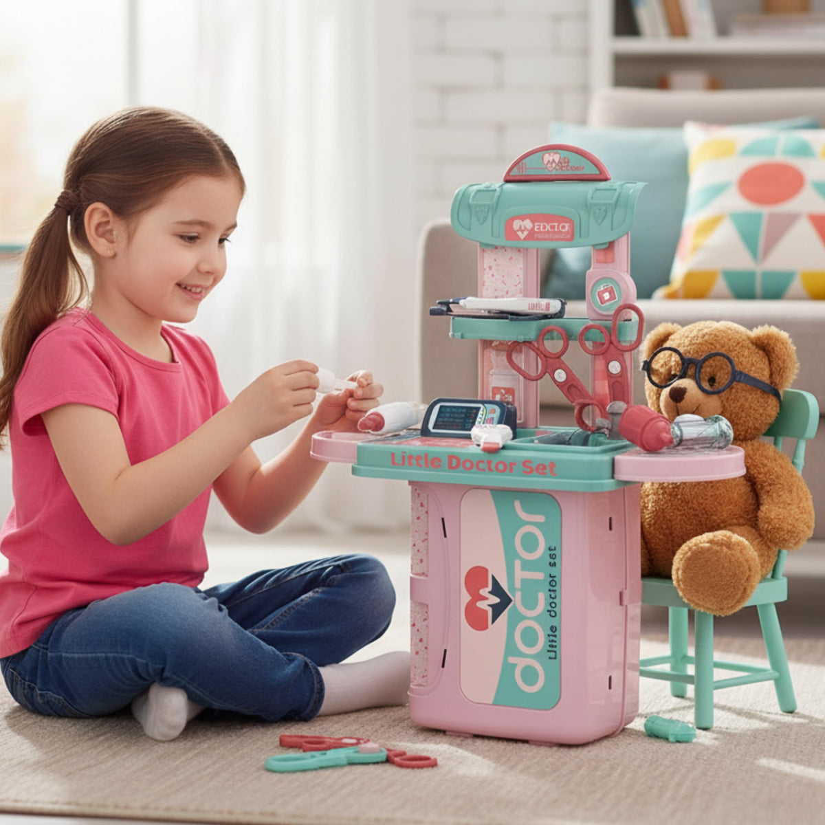 Chigy Wooh Doctor Kit Toy for Kids | 3 in 1 Doctor Medical Backpack Pretend Play Set | Realistic Miniature Pretend Role Play Set | Gift for Boys & Girls