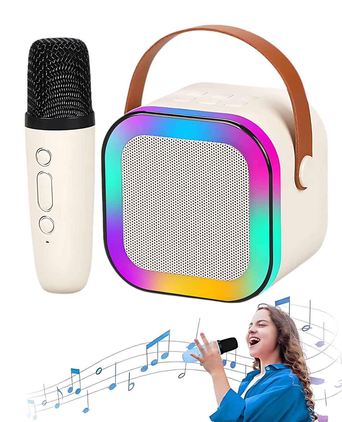 Rechargeable Karaoke Mic with Speaker for Singing Wireless Mini Portable Bluetooth Speaker with Microphone & LED Lights Cute Birthday Gift for Kids Musical Toys for Boys, Girls and Adults