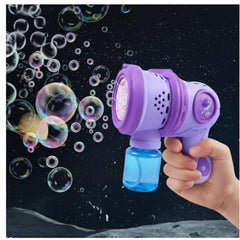 Chigy Wooh Bubble Gun for Kids Leak-Proof Bubble Machine Automatic Space Bubble Blower with Bubble Soap Solution, Led Light Bubble Maker for Boys & Girls