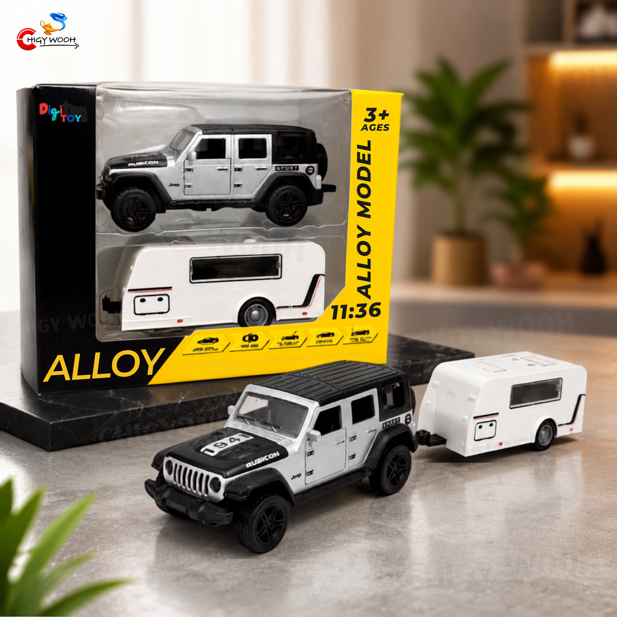 1:36 Alloy SUV Car with Camper Trailer