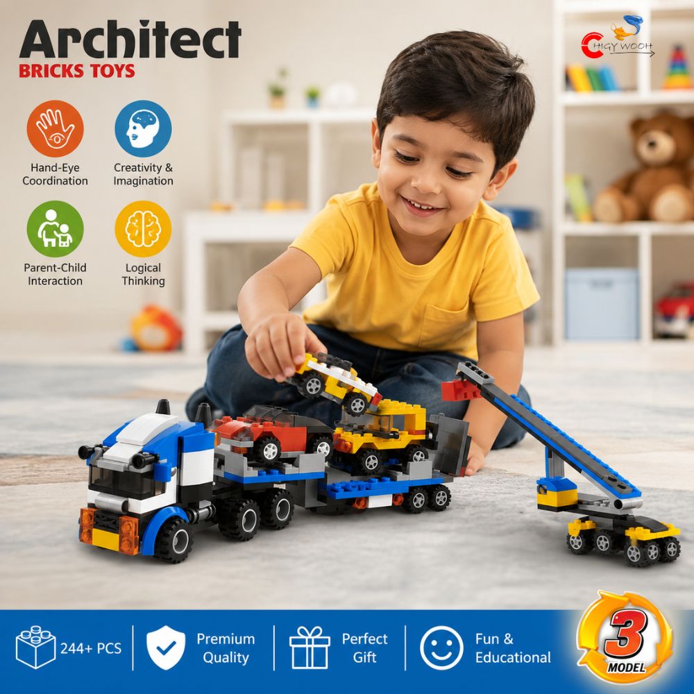Chigy Wooh 3-in-1 Vehicle Transporter Building Blocks Set