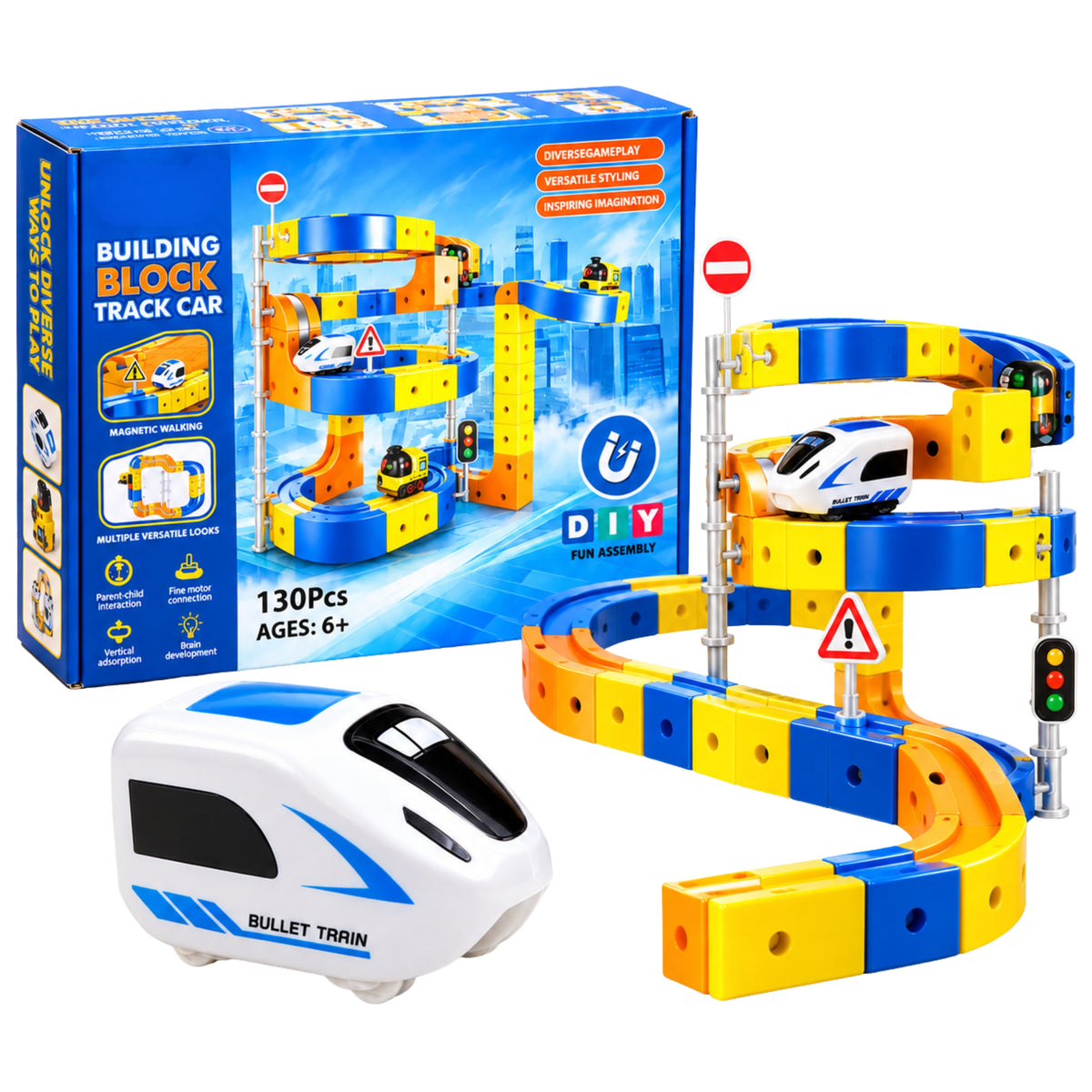 130 PCS DIY Building Block Magnetic Track Train Set with Bullet Train