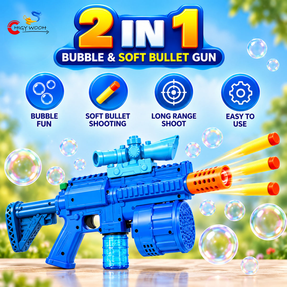 2-in-1 Bubble & Soft Foam Bullet Gun