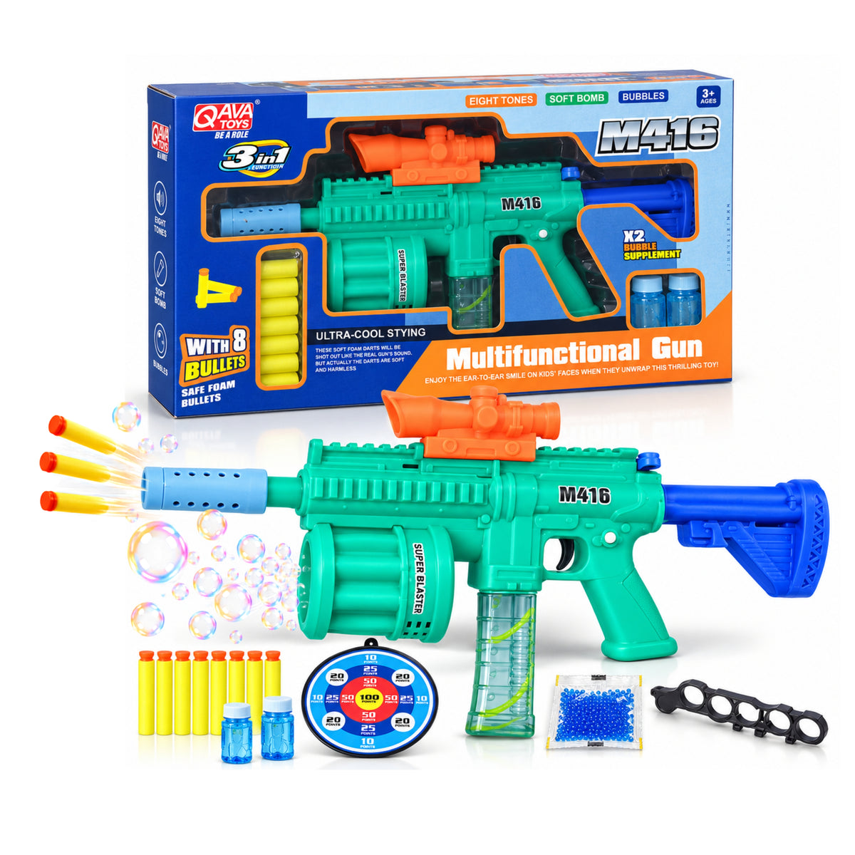 3-in-1 Multifunctional Bubble & Soft Foam Bullet Gun