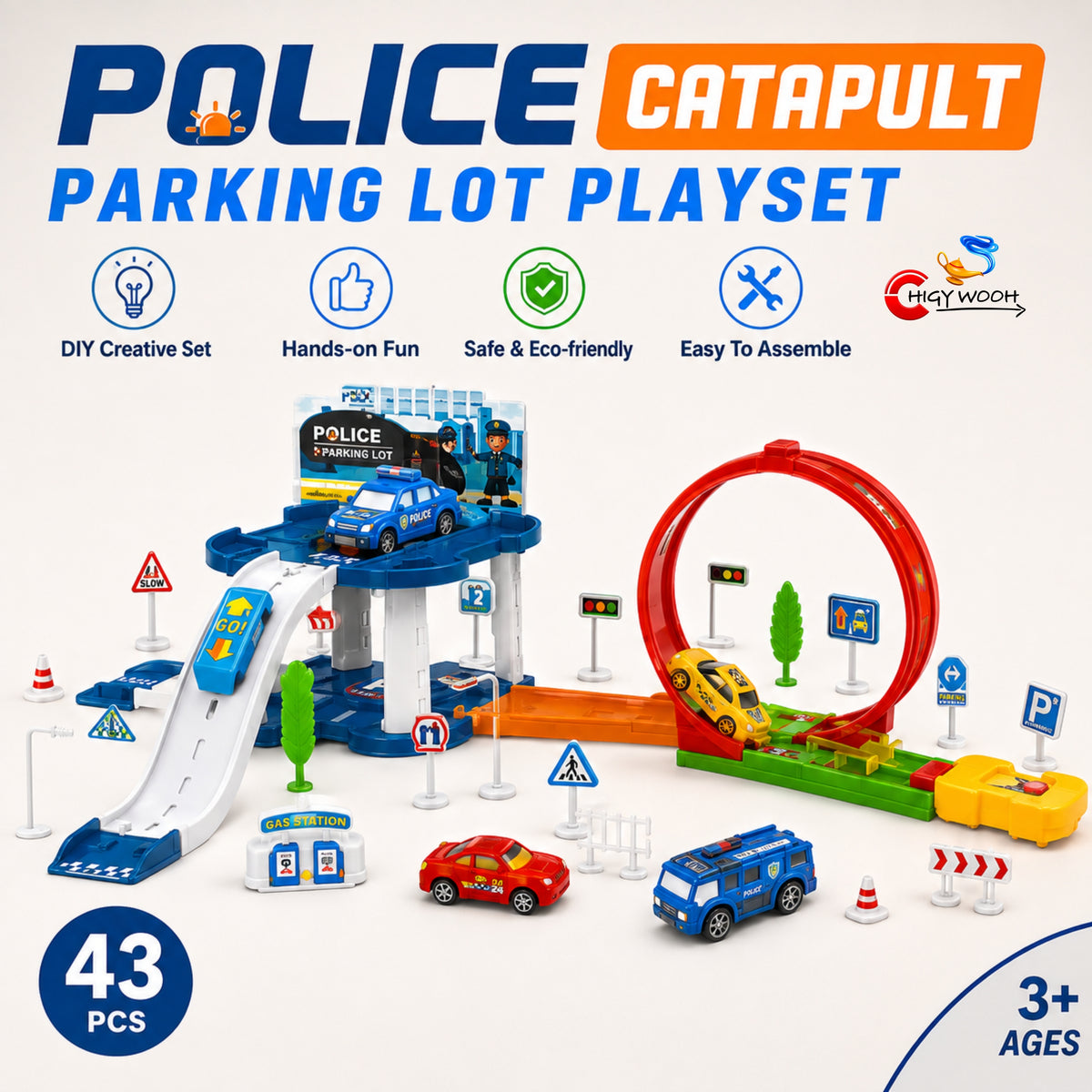 Police Catapult Parking Lot Playset