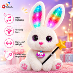 Musical Bunny Soft Toy with Glowing Ears, Left-Right Movement & Magic Wand for Kids