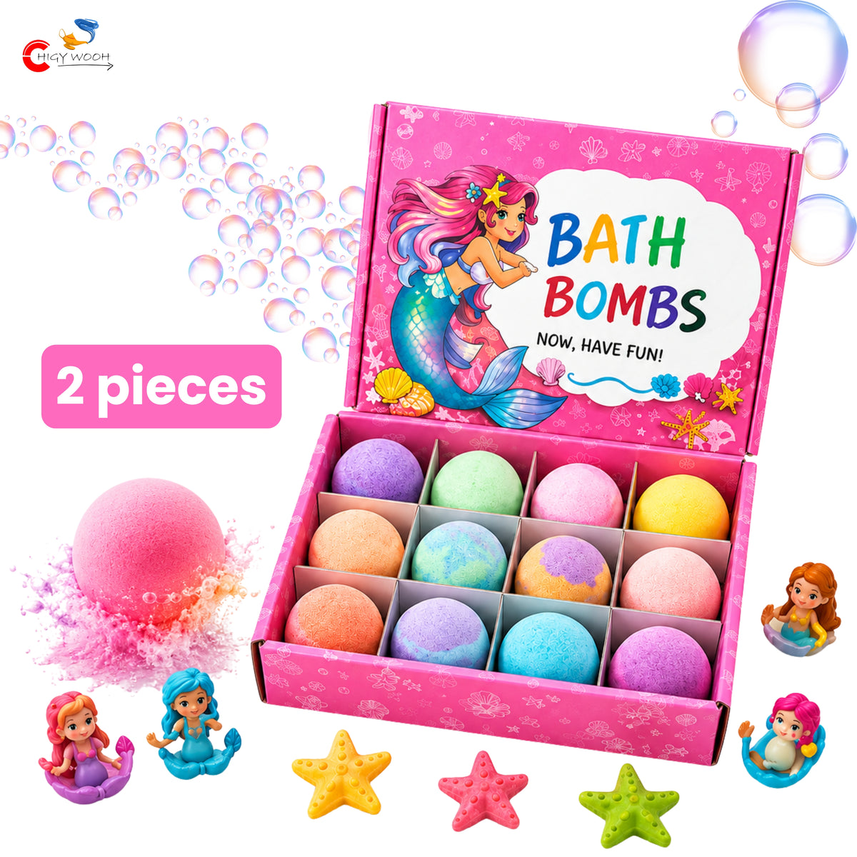 Chigy Wooh Kids Bath Bombs with Surprise Toys